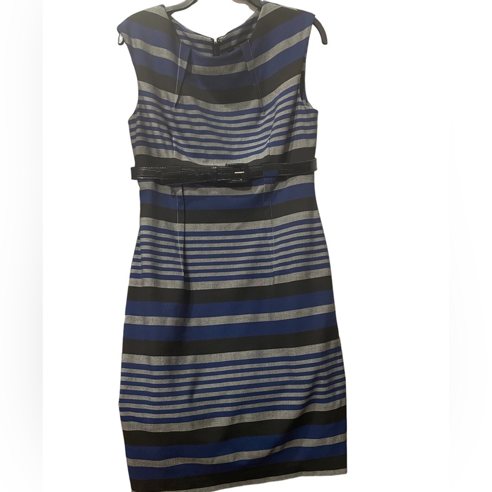 Ellen Tracy women’s size 10 striped sheath with belt Excellent con…